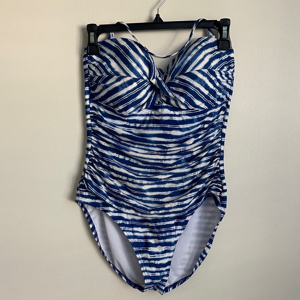 Kenneth Cole Royal Blue and White Striped One Piece Swimsuit Tummy Control
